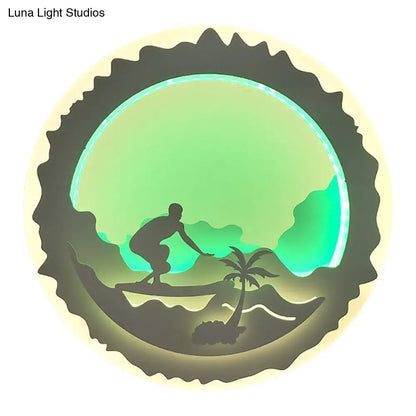 Chinese Style LED Wall Mounted Bedroom Mural Light with Loving Family/Surfing Pattern in Purple/Green