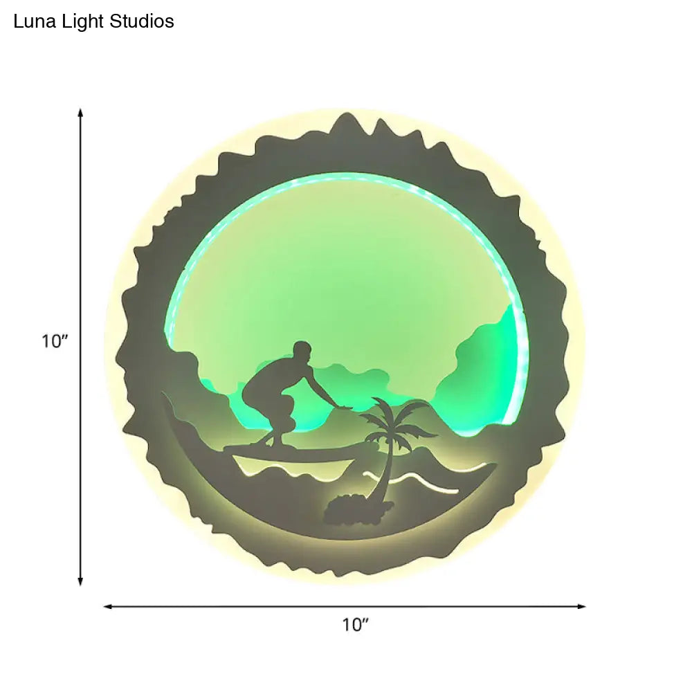 Chinese Style LED Wall Mounted Bedroom Mural Light with Loving Family/Surfing Pattern in Purple/Green