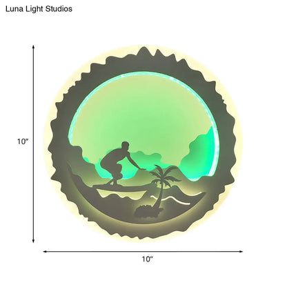 Chinese Style LED Wall Mounted Bedroom Mural Light with Loving Family/Surfing Pattern in Purple/Green