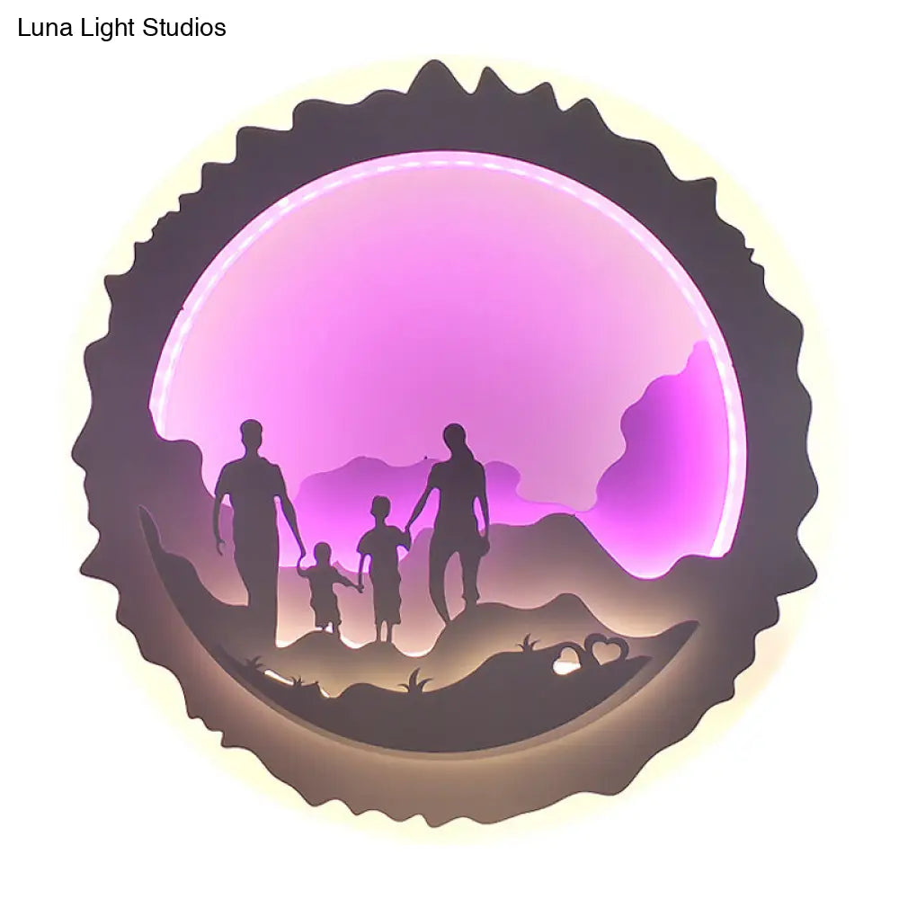 Chinese Style LED Wall Mounted Bedroom Mural Light with Loving Family/Surfing Pattern in Purple/Green