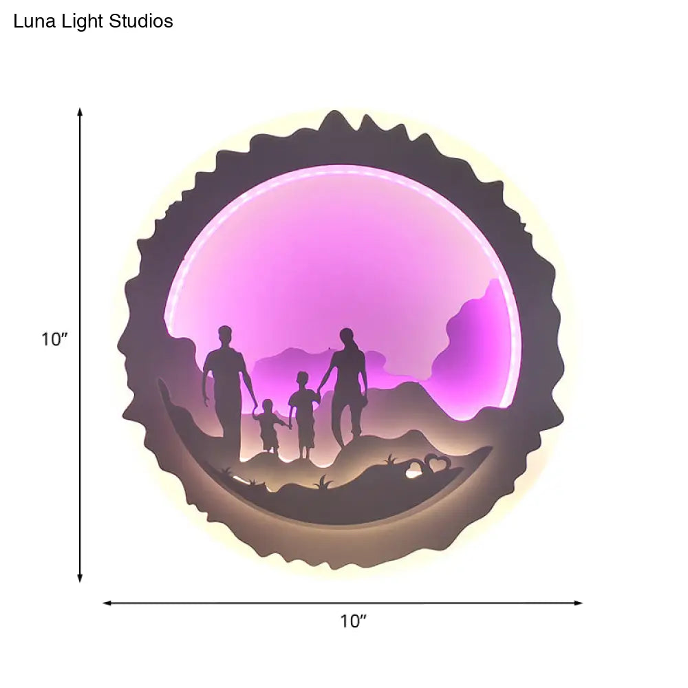 Chinese Style LED Wall Mounted Bedroom Mural Light with Loving Family/Surfing Pattern in Purple/Green