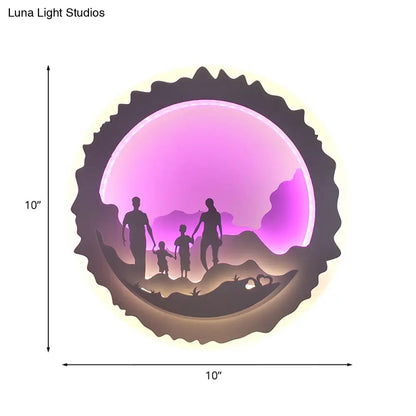 Chinese Style LED Wall Mounted Bedroom Mural Light with Loving Family/Surfing Pattern in Purple/Green