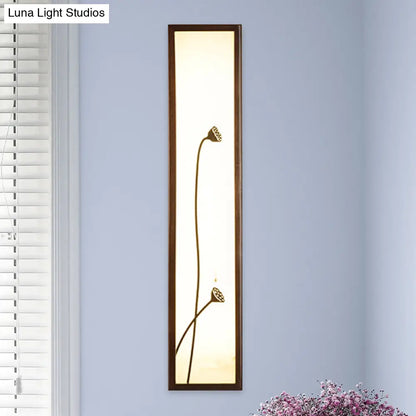 Chinese Style LED Wall Mural Lamp - Acrylic Brown Rectangle Wall Mounted Light with Lotus/Leaf Pattern