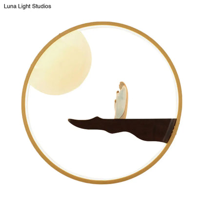 Chinese Style LED Wall Sconce Lighting - Thinker Study Room Wall Mural Lamp in Black/Beige