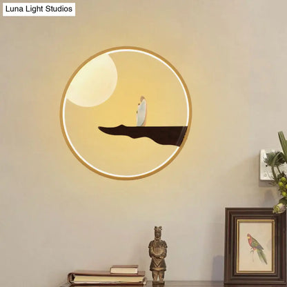 Chinese Style LED Wall Sconce Lighting - Thinker Study Room Wall Mural Lamp in Black/Beige