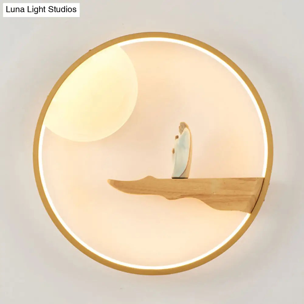 Chinese Style LED Wall Sconce Lighting - Thinker Study Room Wall Mural Lamp in Black/Beige