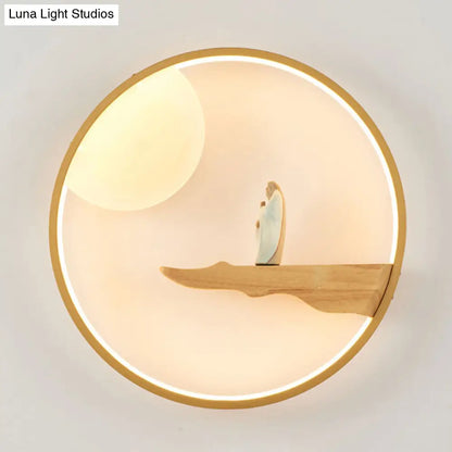 Chinese Style LED Wall Sconce Lighting - Thinker Study Room Wall Mural Lamp in Black/Beige