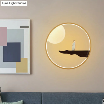 Chinese Style LED Wall Sconce Lighting - Thinker Study Room Wall Mural Lamp in Black/Beige