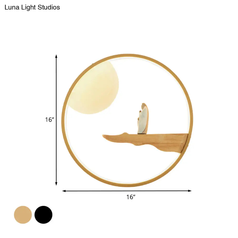 Chinese Style LED Wall Sconce Lighting - Thinker Study Room Wall Mural Lamp in Black/Beige