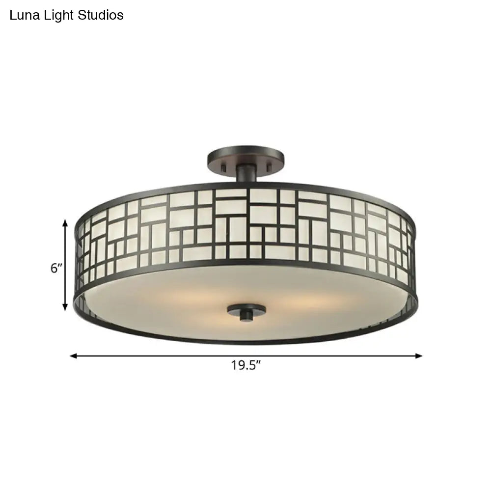 DecorBites™ Chinese Style Metallic Semi Flush Mount Lighting, Black Circular Design, 4/3 Lights, 16"/19.5"/23.5" Dia