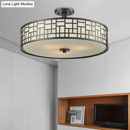 DecorBites™ Chinese Style Metallic Semi Flush Mount Lighting, Black Circular Design, 4/3 Lights, 16"/19.5"/23.5" Dia