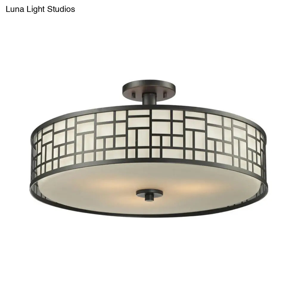 DecorBites™ Chinese Style Metallic Semi Flush Mount Lighting, Black Circular Design, 4/3 Lights, 16"/19.5"/23.5" Dia