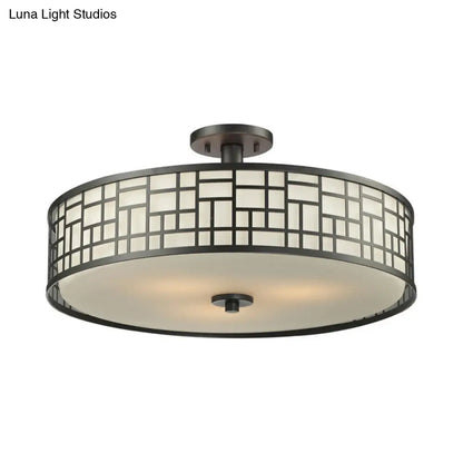 DecorBites™ Chinese Style Metallic Semi Flush Mount Lighting, Black Circular Design, 4/3 Lights, 16"/19.5"/23.5" Dia