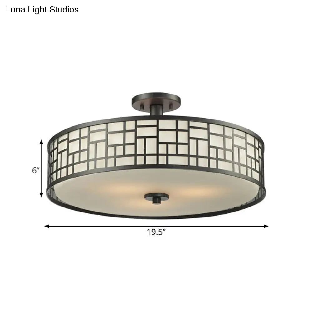 DecorBites™ Chinese Style Metallic Semi Flush Mount Lighting, Black Circular Design, 4/3 Lights, 16"/19.5"/23.5" Dia