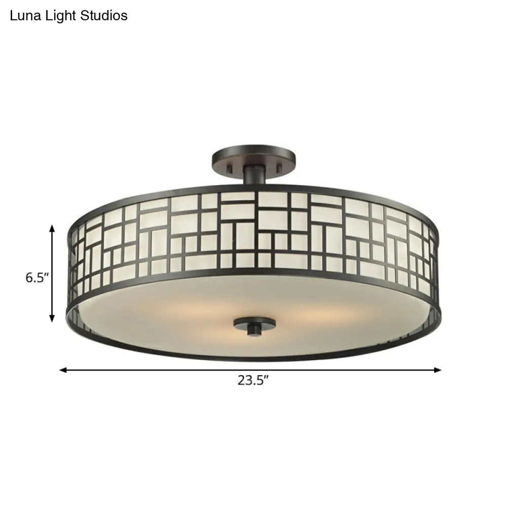 DecorBites™ Chinese Style Metallic Semi Flush Mount Lighting, Black Circular Design, 4/3 Lights, 16"/19.5"/23.5" Dia