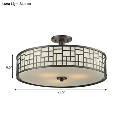 DecorBites™ Chinese Style Metallic Semi Flush Mount Lighting, Black Circular Design, 4/3 Lights, 16"/19.5"/23.5" Dia