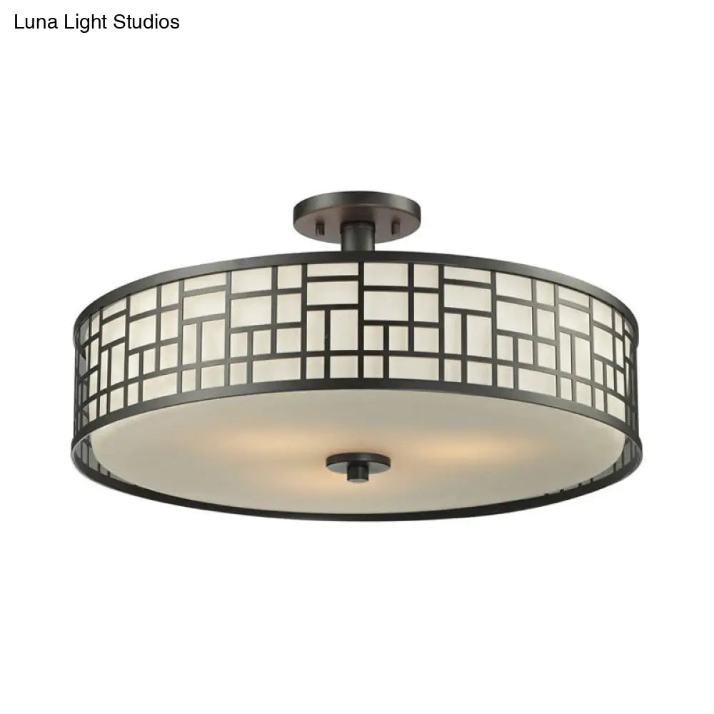 DecorBites™ Chinese Style Metallic Semi Flush Mount Lighting, Black Circular Design, 4/3 Lights, 16"/19.5"/23.5" Dia