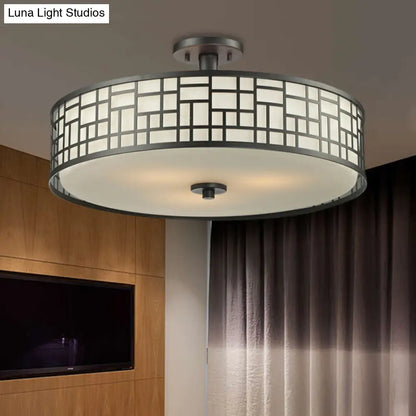 DecorBites™ Chinese Style Metallic Semi Flush Mount Lighting, Black Circular Design, 4/3 Lights, 16"/19.5"/23.5" Dia