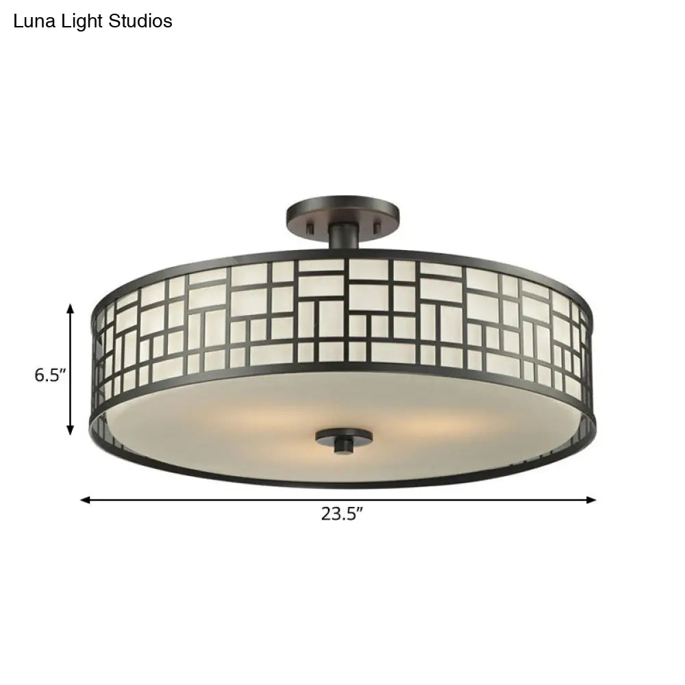 DecorBites™ Chinese Style Metallic Semi Flush Mount Lighting, Black Circular Design, 4/3 Lights, 16"/19.5"/23.5" Dia