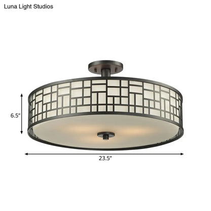 DecorBites™ Chinese Style Metallic Semi Flush Mount Lighting, Black Circular Design, 4/3 Lights, 16"/19.5"/23.5" Dia