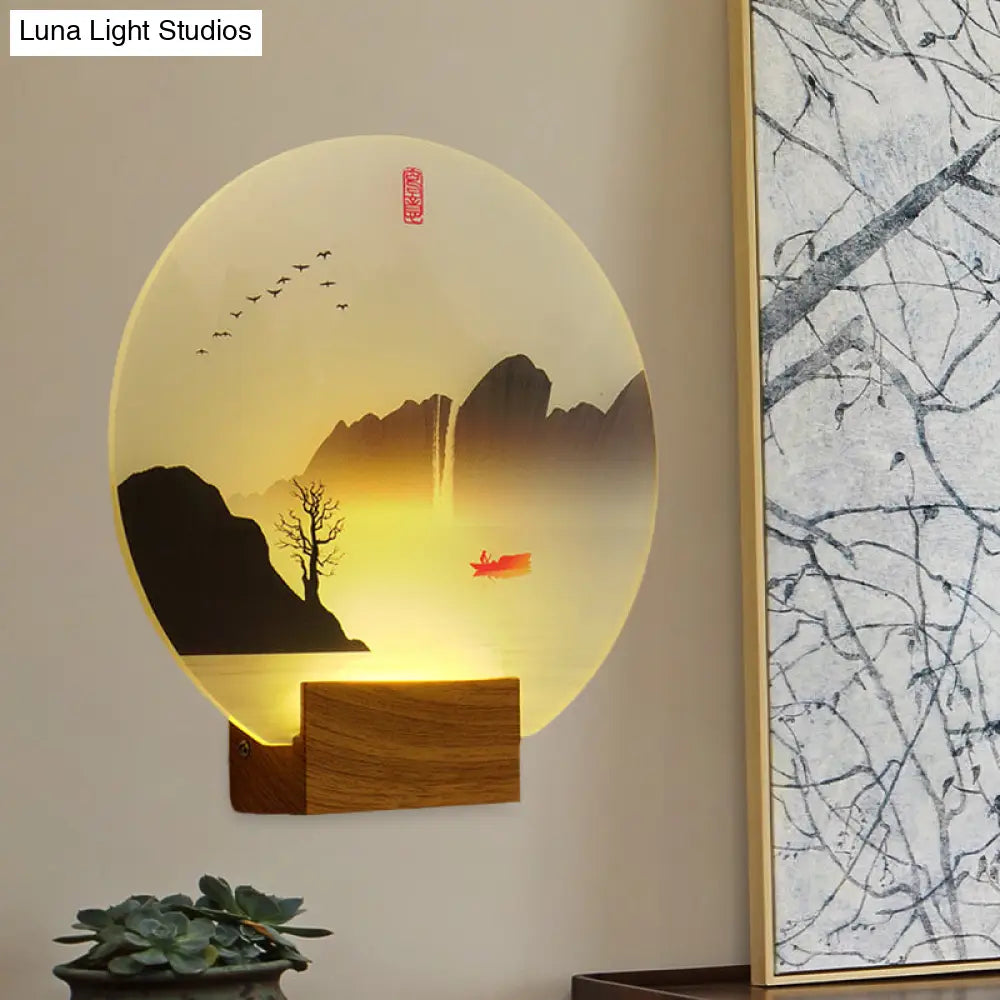 Chinese Style Mountain & River LED Wall Light Fixture