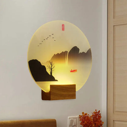 Chinese Style Mountain & River LED Wall Light Fixture