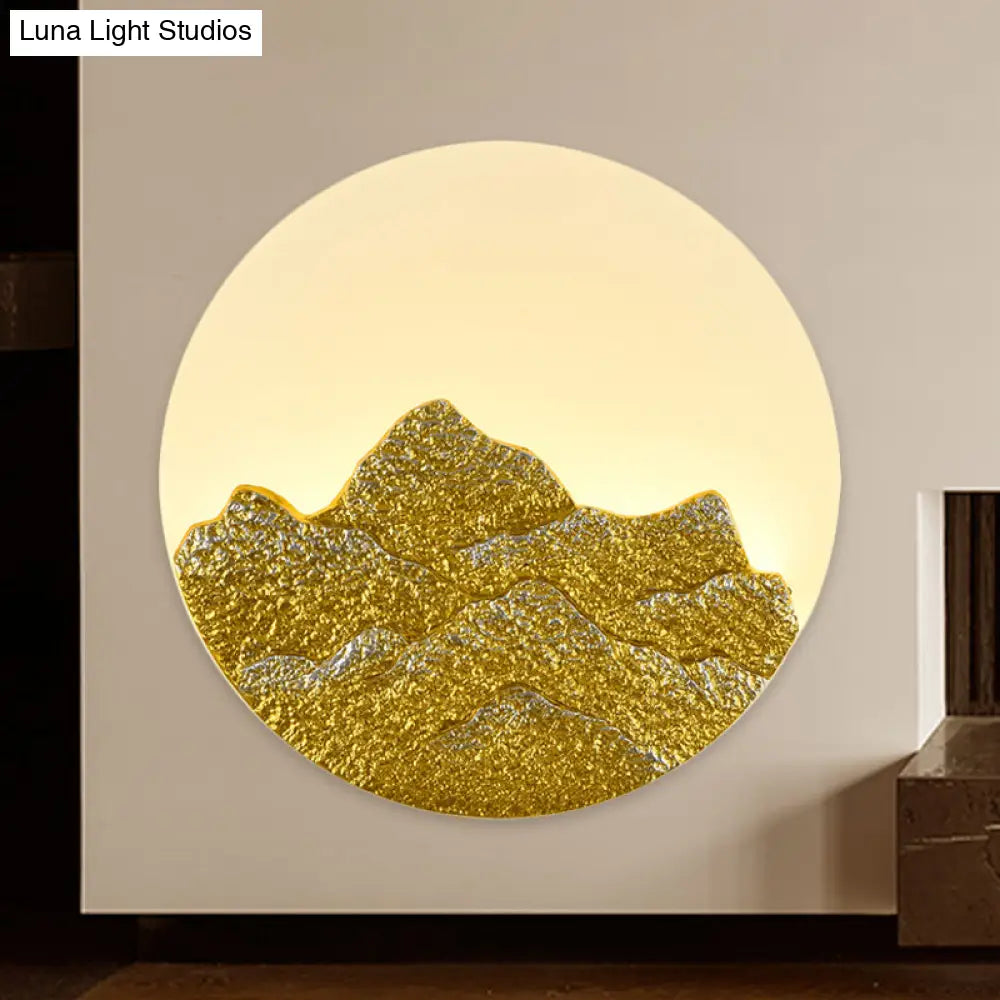 Lámpara de pared LED con mural de resina de loto blanco chino y luna de montaña para habitación de invitados