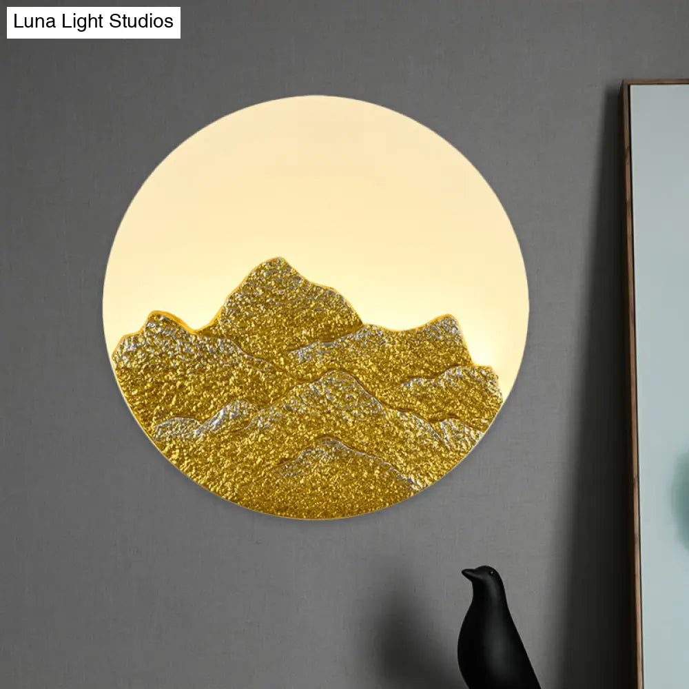Lámpara de pared LED con mural de resina de loto blanco chino y luna de montaña para habitación de invitados