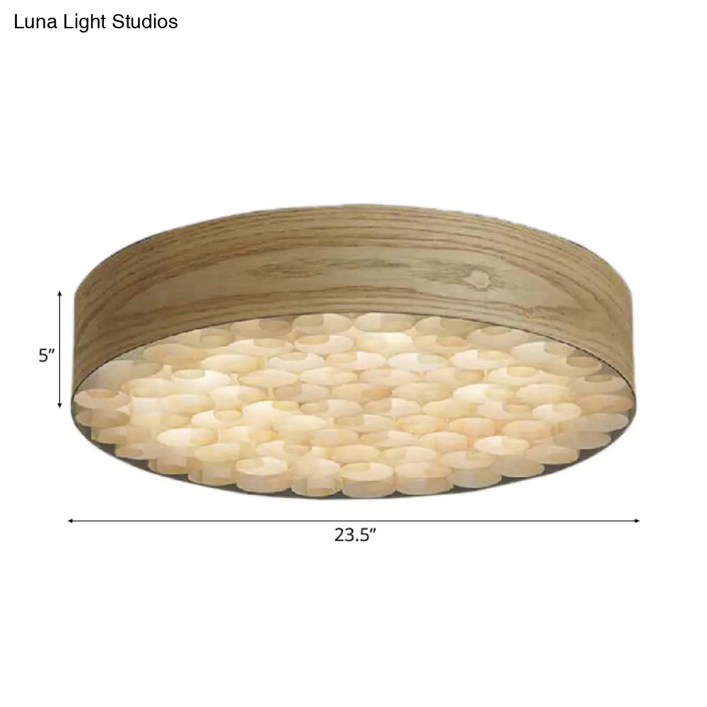 DecorBites™ Chinese Wood Shade Beige Ceiling Lamp: Contemporary Single Light Flush Mount Fixture for Living Room