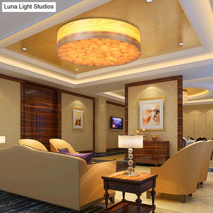 DecorBites™ Chinese Wood Shade Beige Ceiling Lamp: Contemporary Single Light Flush Mount Fixture for Living Room
