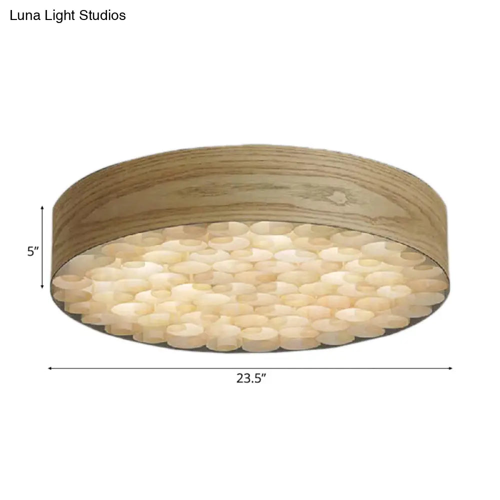 DecorBites™ Chinese Wood Shade Beige Ceiling Lamp: Contemporary Single Light Flush Mount Fixture for Living Room