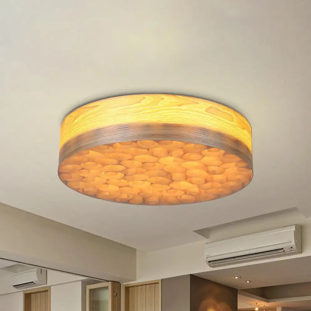 DecorBites™ Chinese Wood Shade Beige Ceiling Lamp: Contemporary Single Light Flush Mount Fixture for Living Room