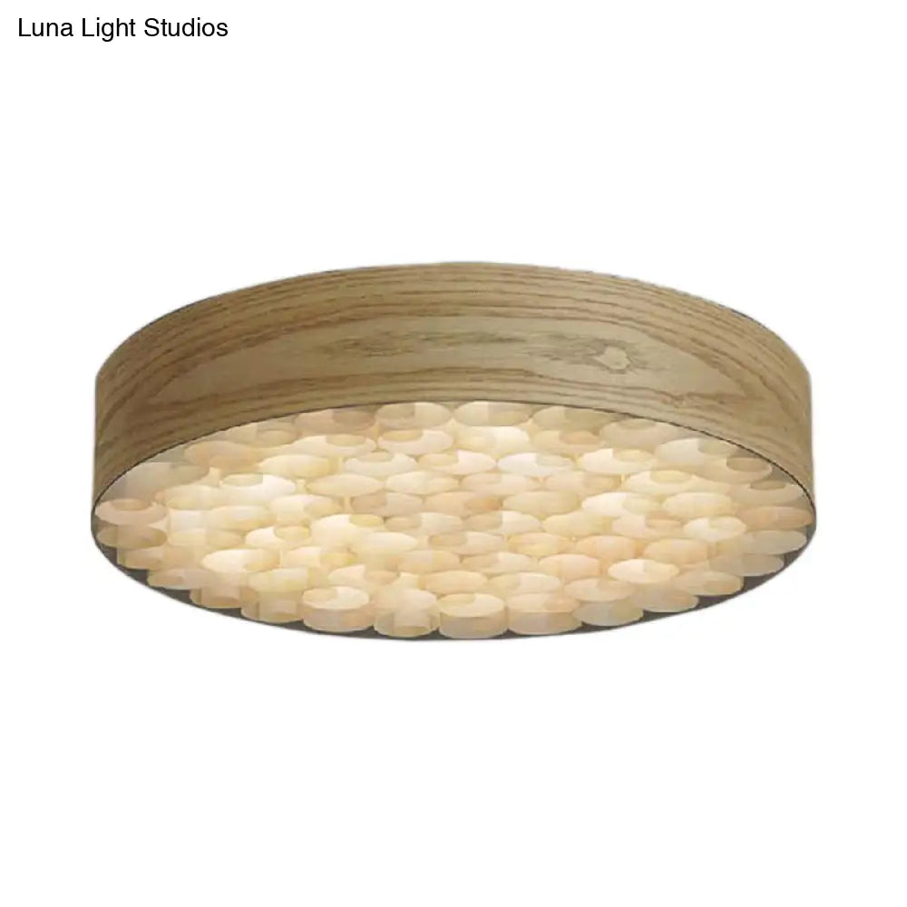 DecorBites™ Chinese Wood Shade Beige Ceiling Lamp: Contemporary Single Light Flush Mount Fixture for Living Room