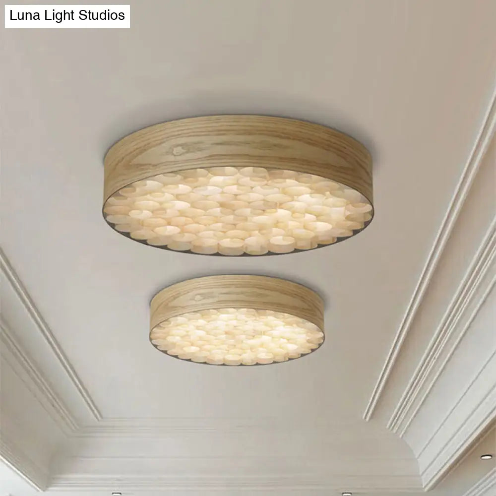 DecorBites™ Chinese Wood Shade Beige Ceiling Lamp: Contemporary Single Light Flush Mount Fixture for Living Room