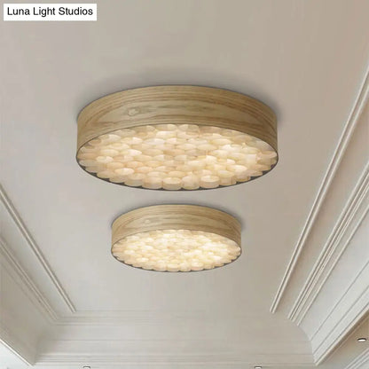 DecorBites™ Chinese Wood Shade Beige Ceiling Lamp: Contemporary Single Light Flush Mount Fixture for Living Room