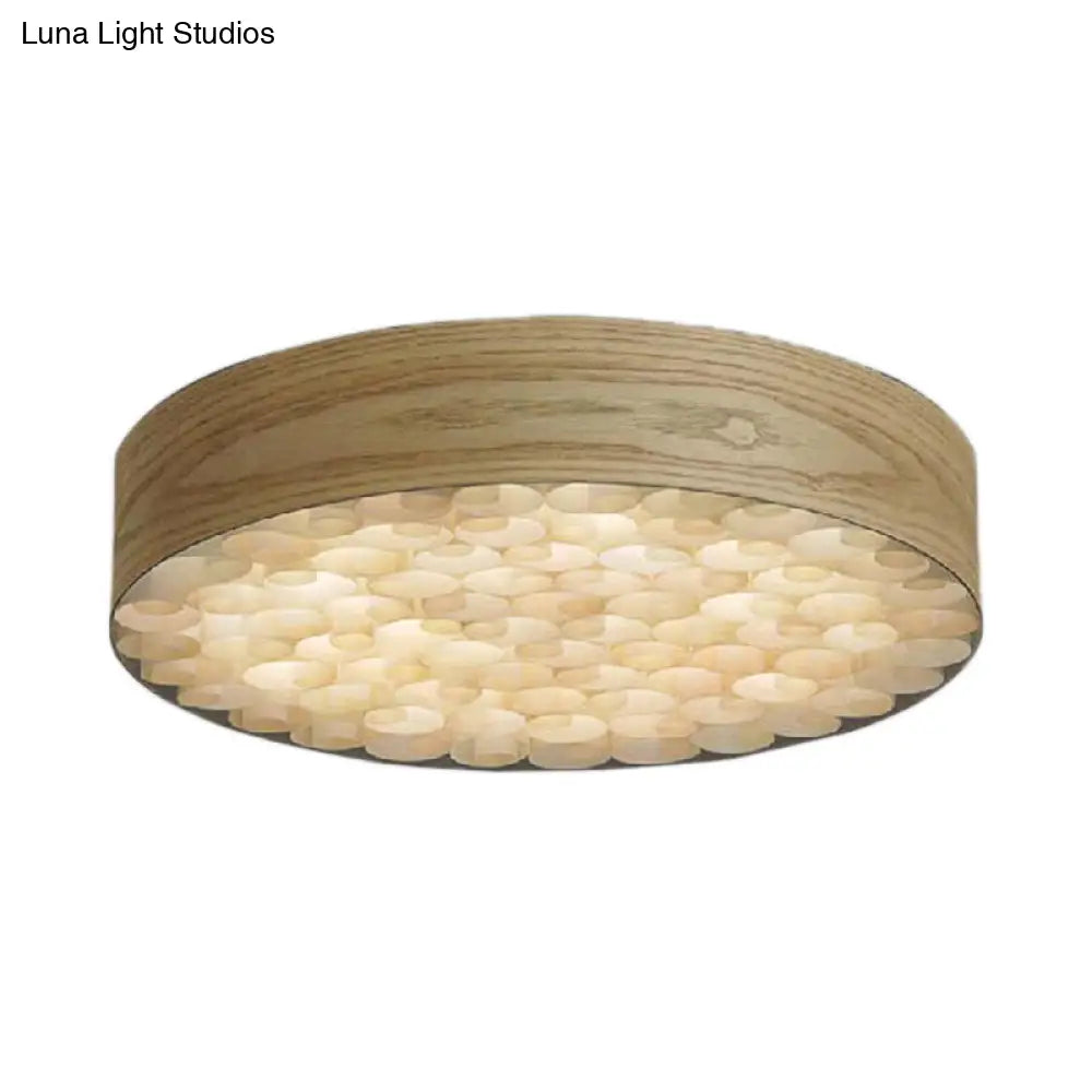 DecorBites™ Chinese Wood Shade Beige Ceiling Lamp: Contemporary Single Light Flush Mount Fixture for Living Room