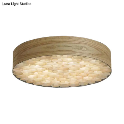 DecorBites™ Chinese Wood Shade Beige Ceiling Lamp: Contemporary Single Light Flush Mount Fixture for Living Room