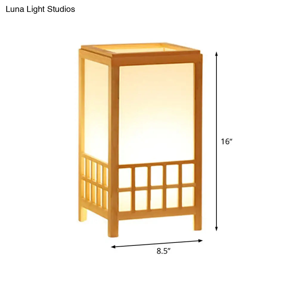 Lámpara de escritorio rectangular de madera china, 1 bombilla, tamaño pequeño, beige - Perfecta para restaurantes