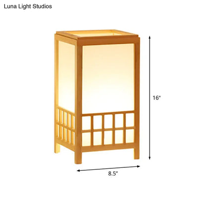 Lámpara de escritorio rectangular de madera china, 1 bombilla, tamaño pequeño, beige - Perfecta para restaurantes