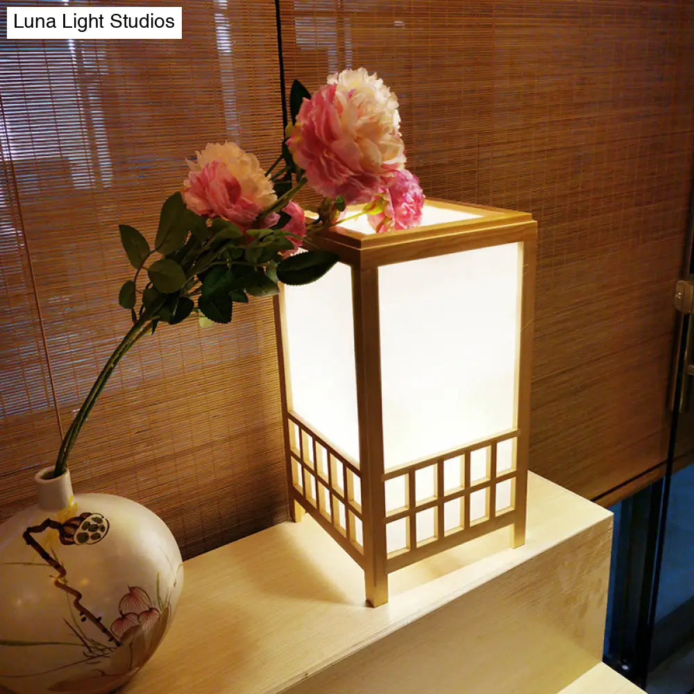 Lámpara de escritorio rectangular de madera china, 1 bombilla, tamaño pequeño, beige - Perfecta para restaurantes