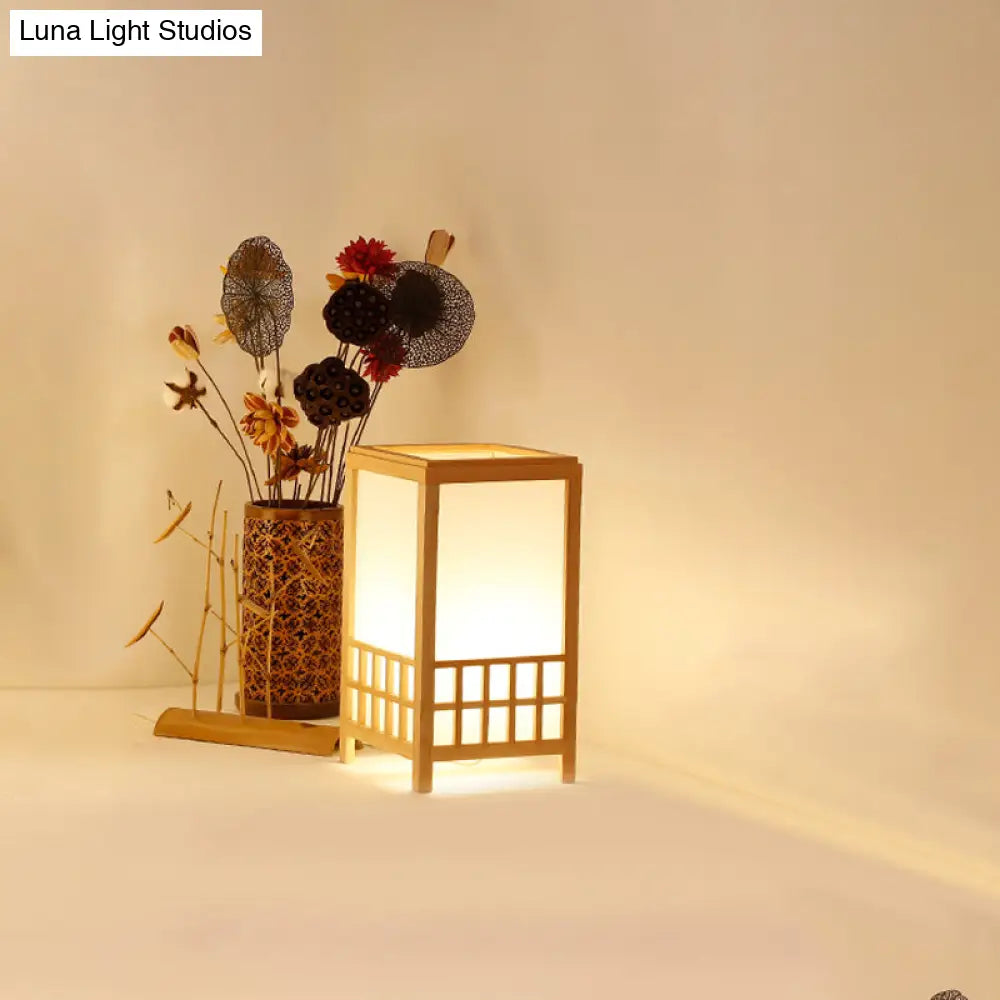 Lámpara de escritorio rectangular de madera china, 1 bombilla, tamaño pequeño, beige - Perfecta para restaurantes
