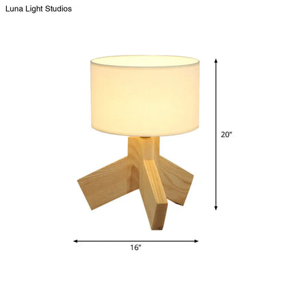 Chloe - [Nordic Drum Fabric Table Light Nordic Single Bulb Wood 3-Leg Night Stand Lamp for Bedroom