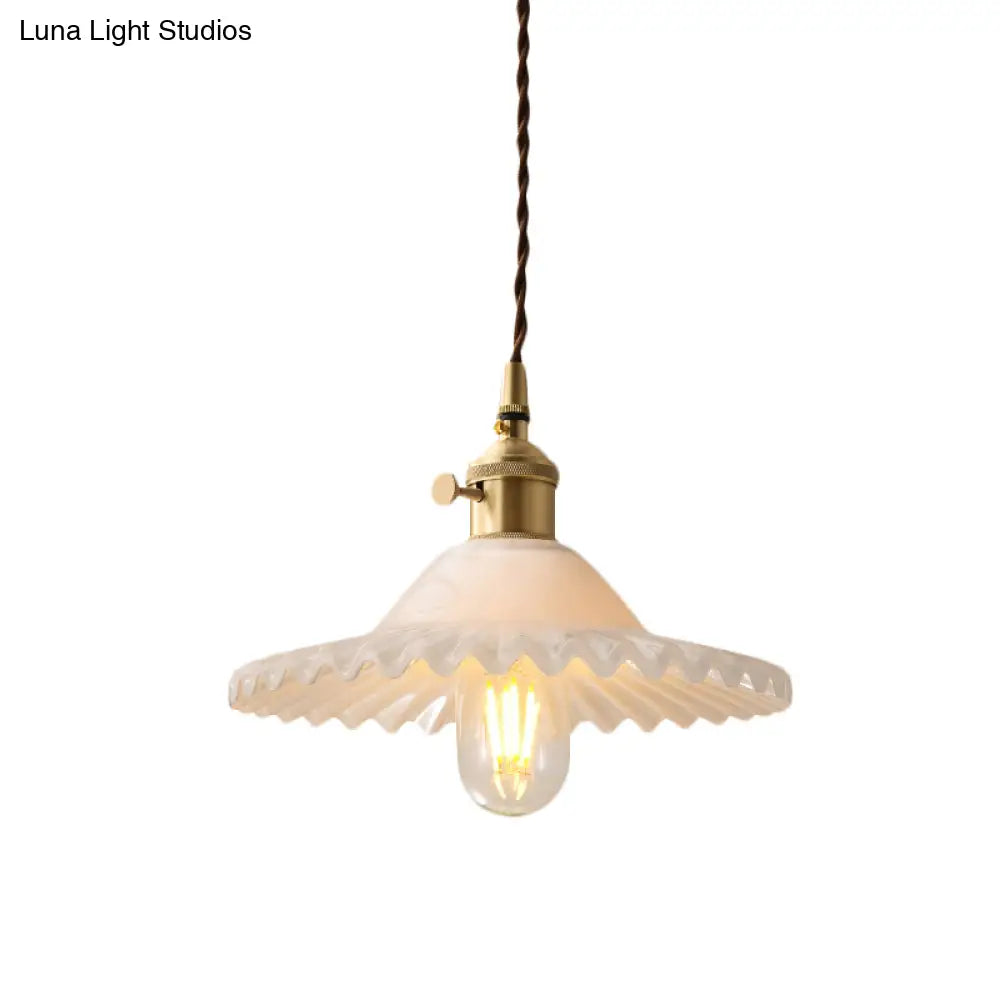 Chloe - Scalloped Pendant Light: Industrial Brass & White Glass