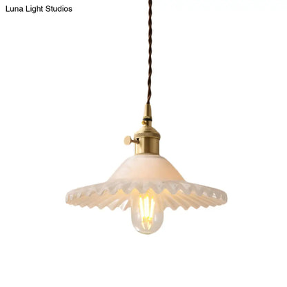 Chloe - Scalloped Pendant Light: Industrial Brass & White Glass