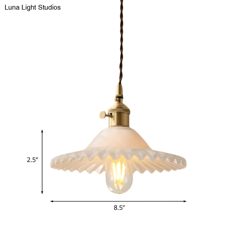 Chloe - Scalloped Pendant Light: Industrial Brass & White Glass