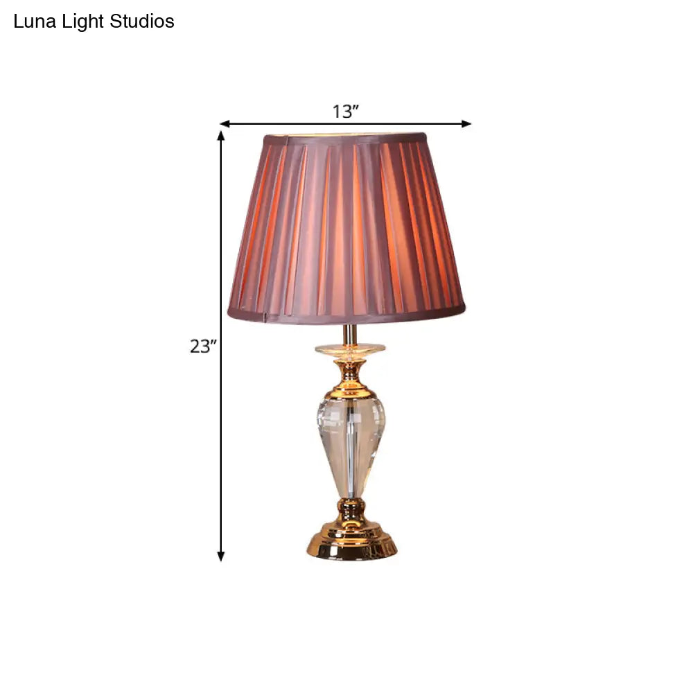 Christelle - Lámpara de mesa de cristal con 1 bombilla y pantalla plisada de tela. Estilo tradicional para salón o mesilla de noche.