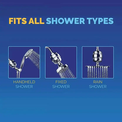 Chrome finished 15 stage shower water filter adapter for handheld fixed and rain showers to remove chlorine
