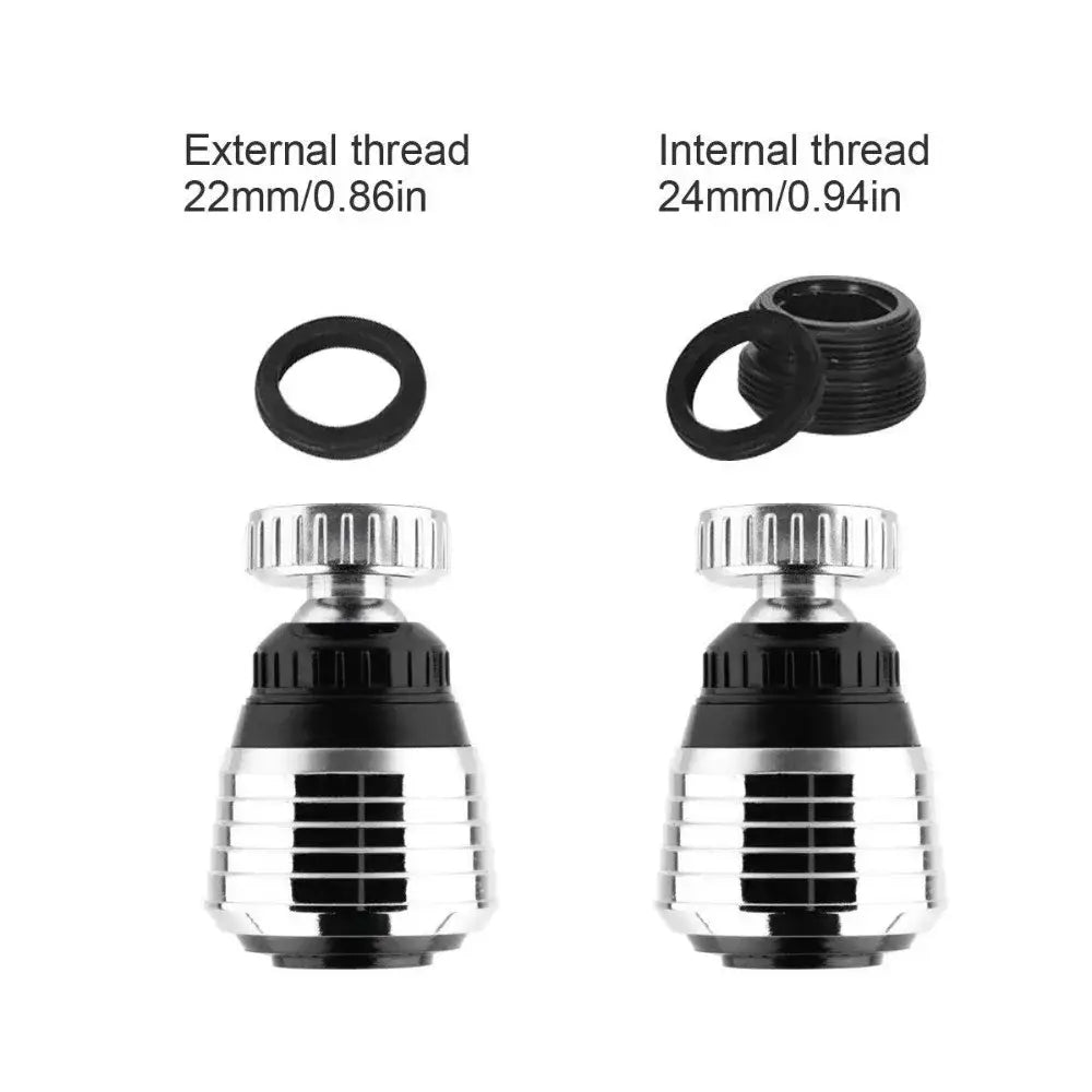 Black and chrome kitchen faucet aerator with threaded connections for external or internal pipe fittings water saving extender