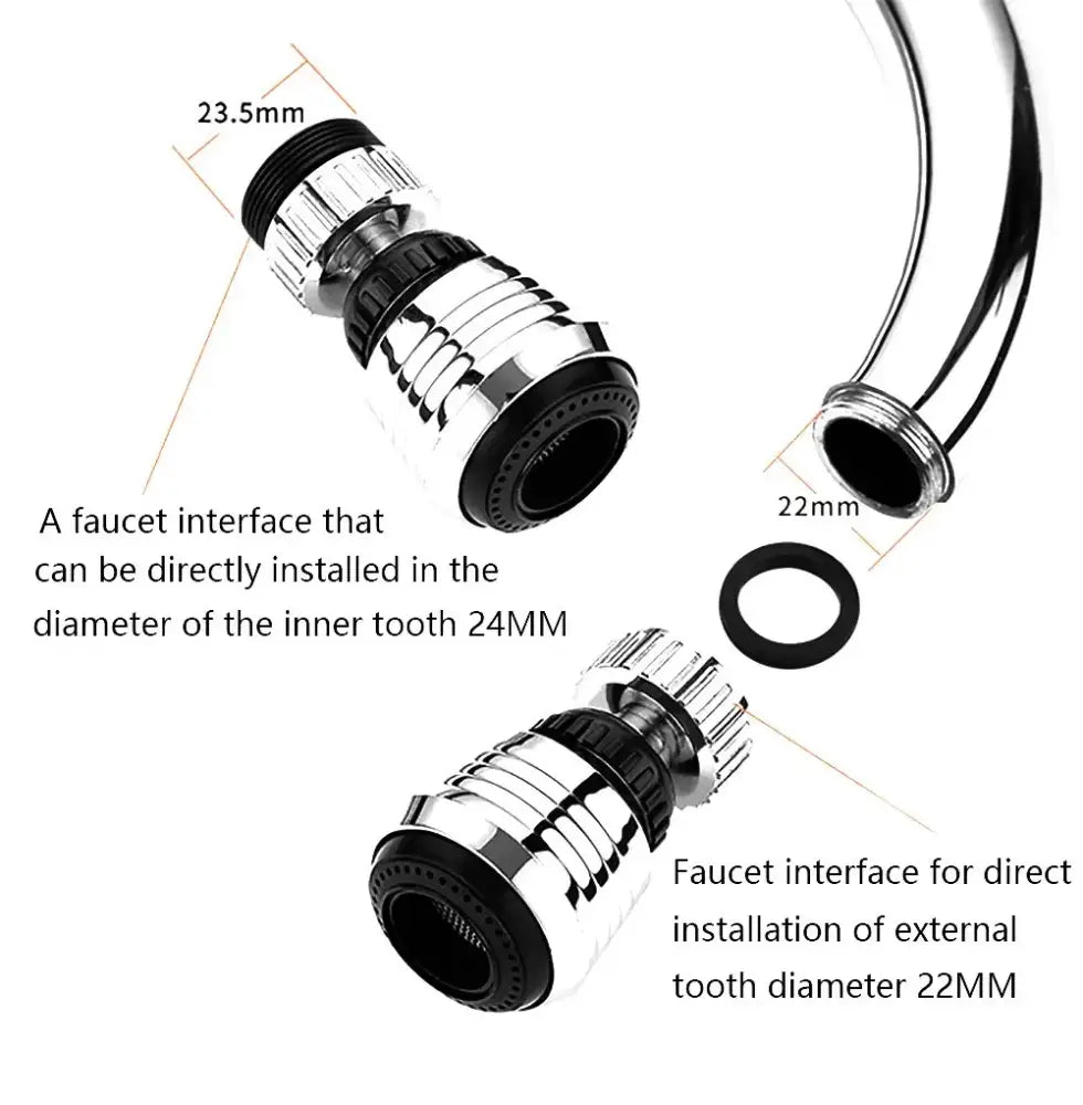 Chrome finished kitchen faucet aerator with black rubber seals designed for 2 modes kitchen faucet water saving extender