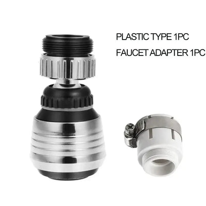 Silver and black plastic kitchen faucet aerator with adjustable ridged knob for chrome 2 modes kitchen faucet extender